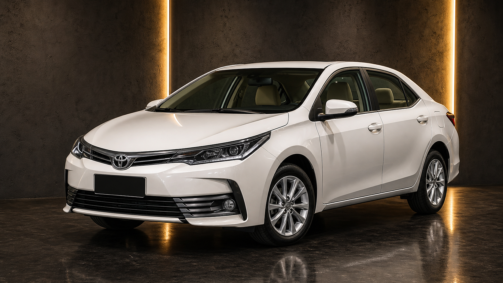 White Toyota Corolla 2026 sedan rental in Lahore with professional driver