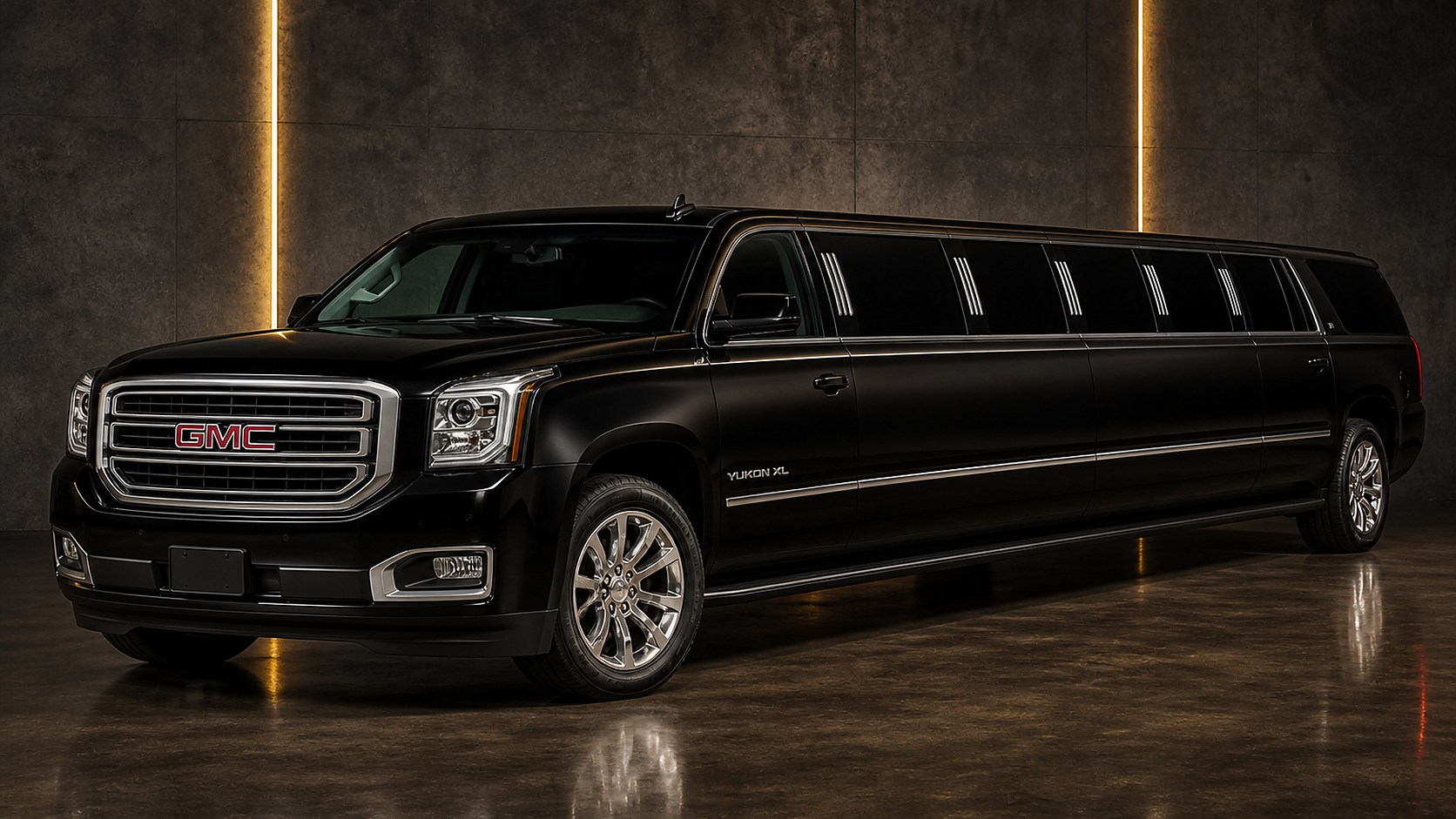 Black stretched GMC Yukon luxury limousine rental in Lahore for weddings and VIP events
