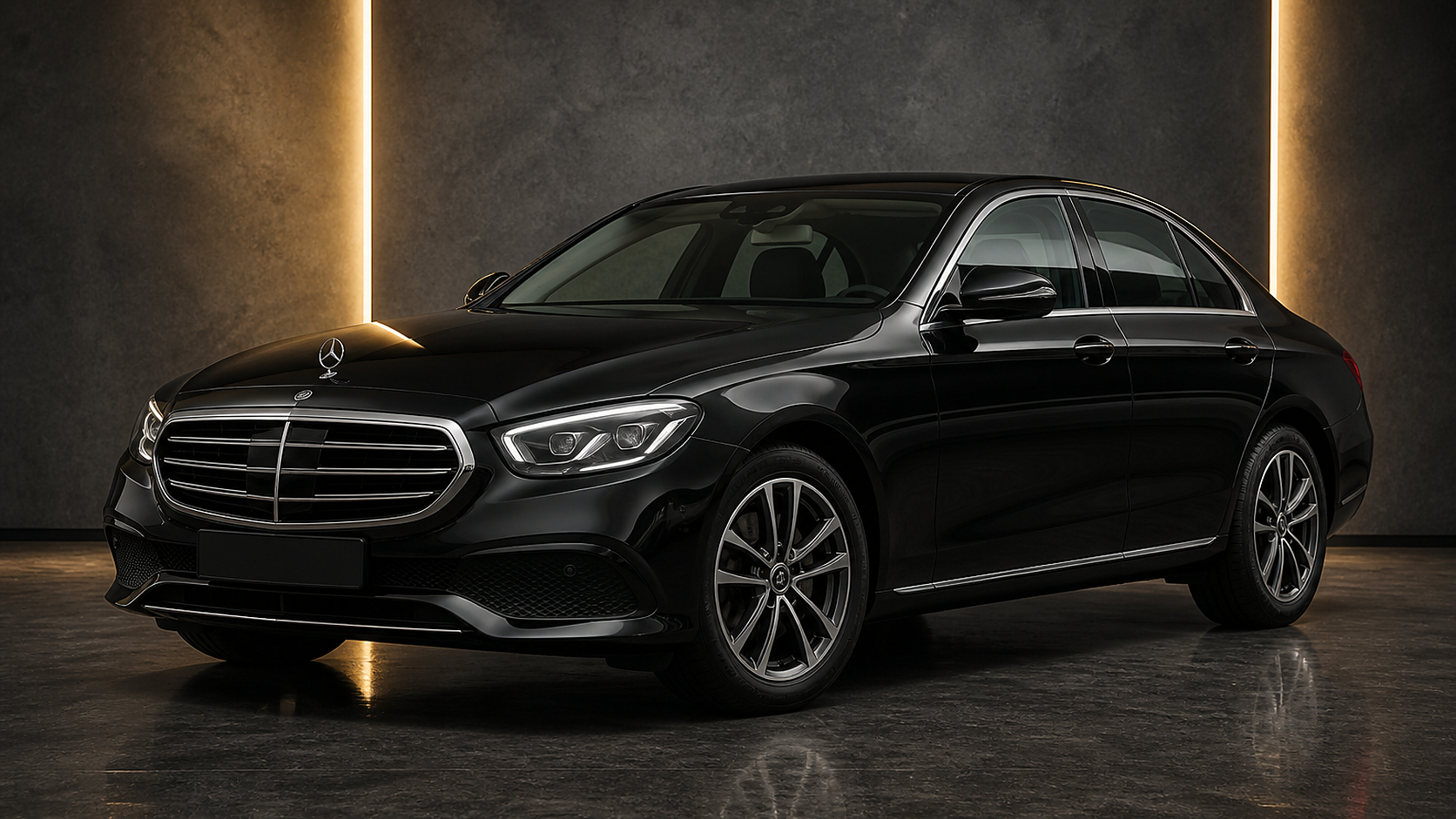 Black Mercedes-Benz E 200 luxury sedan rental in Lahore for executive travel